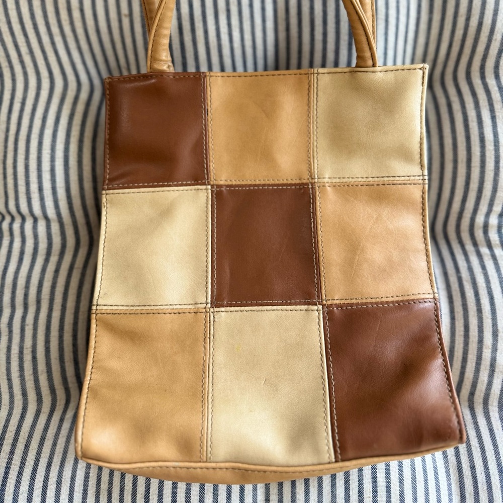 Vintage 90’s Y2K Tan Brown Patchwork Rectangular Shoulder Bag - Picture 16 of 16
